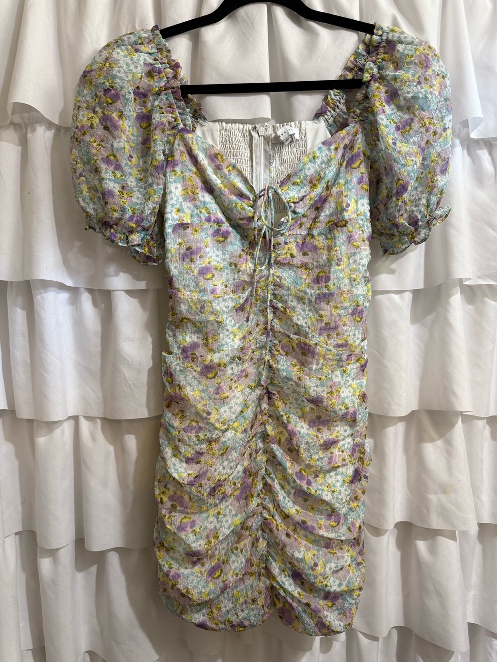 Endless Rose Pastel Floral Tie-Front Mini Dress - Lavender, Yellow & Aqua